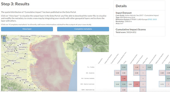 Example of results from Tools4MSP cumulative impact tool