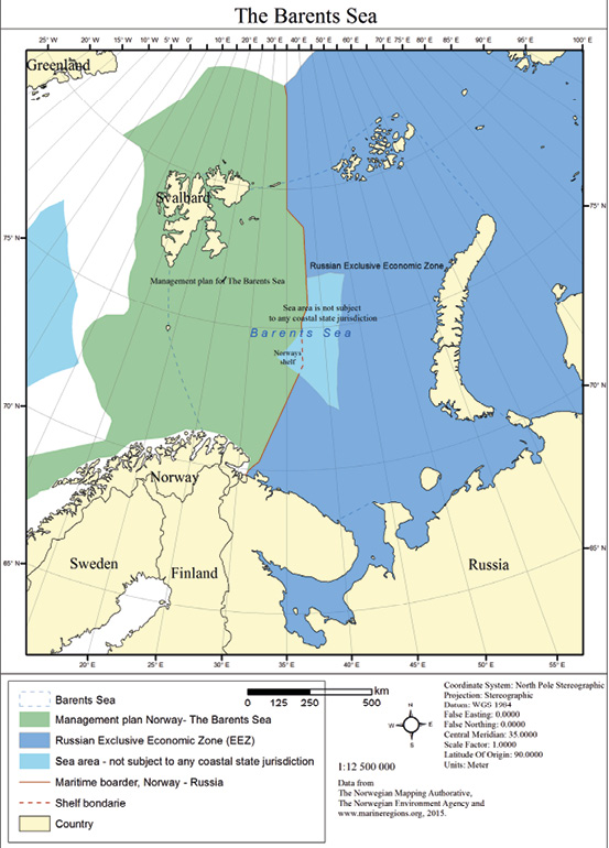 Map of Norway-Russia Barents Sea area
